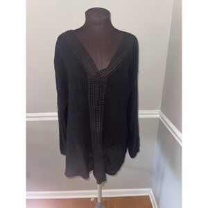 Cato Womens‎ Plus Size Black Crocheted Lace Trim Blouse Tunic 22/24